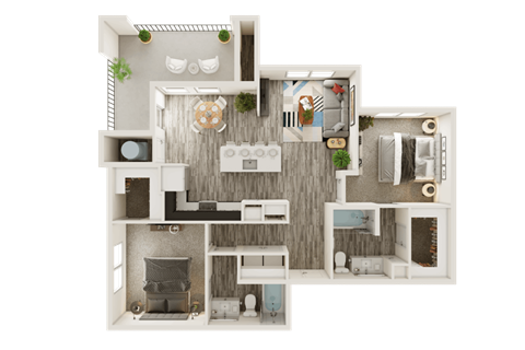 Floor plan for 2 beds, 2 baths, 1124 sqft